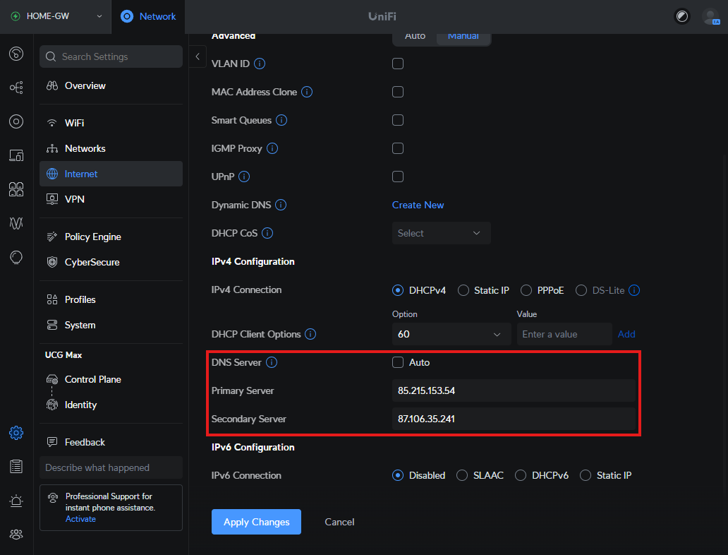 UniFi DHCP Name Server